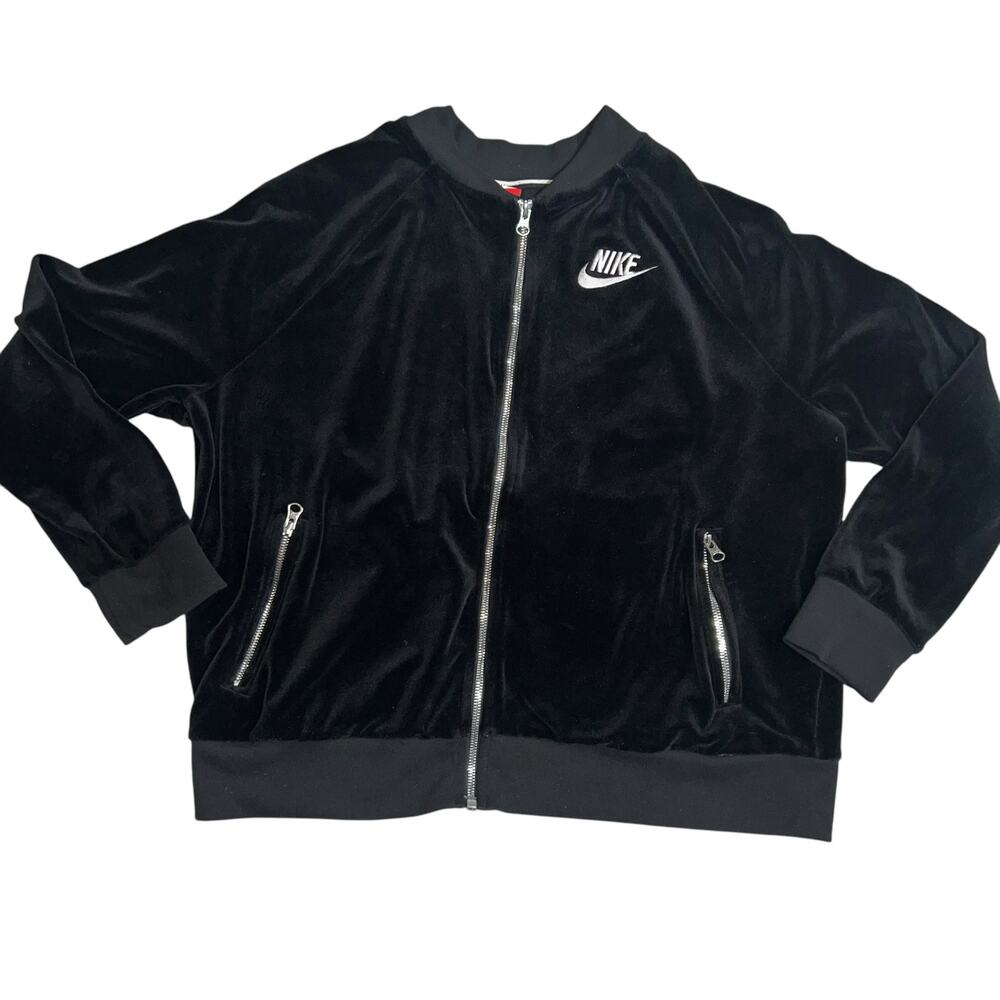 Vintage Nike y2k black velour tracksuit full zip jacket women size  large